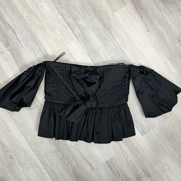 NWT Hunter Bell Anthropologie Rhea Top Off Shoulder Ribbon Pleated Black 6 - Picture 14 of 14